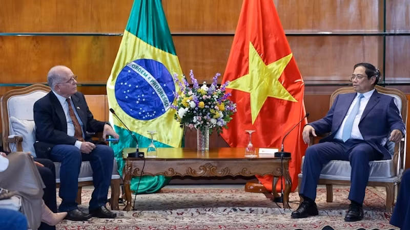 Премьер-министр Фам Минь Тьинь и Генеральный секретарь Общества бразильско-вьетнамской дружбы Педро де Оливера. Фото: VGP