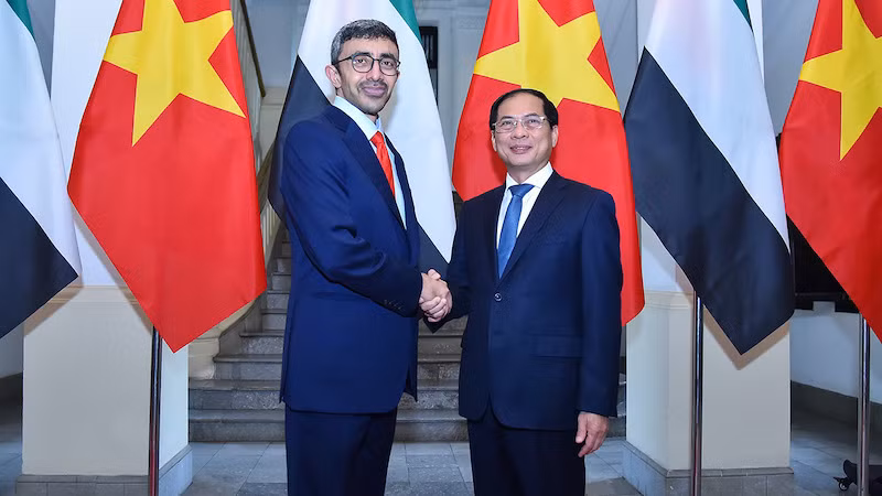 Министр Буй Тхань Шон и Министр иностранных дел ОАЭ шейх Абдалла бен Заид Аль Нахайян. Фото: МИД Вьетнама