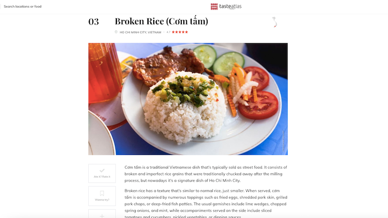Дробленый рис «комтам» занимает 3-е место в рейтинге TasteAtlas.