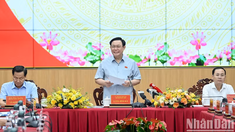 Председатель НС Выонг Динь Хюэ выступает на встрече с Постоянным бюро Парткома города Кантхо. Фото: Зюи Линь