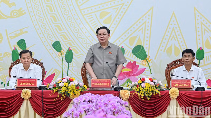 Председатель НС Выонг Динь Хюэ выступает на рабочей встрече. Фото: Зюи Линь