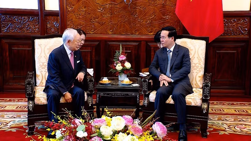 Президент Во Ван Тхыонг и президент Южнокорейской федерации предприятий, председатель южнокорейского конгломерата «CJ Group» Сон Гён Сик. Фото: Хонг Куан