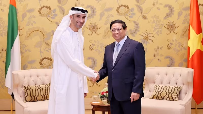 Премьер-министр Фам Минь Тьинь и Государственный министра по вопросам внешней торговли ОАЭ Тани бин Ахмед Аль Зейуди. Фото: ВИА