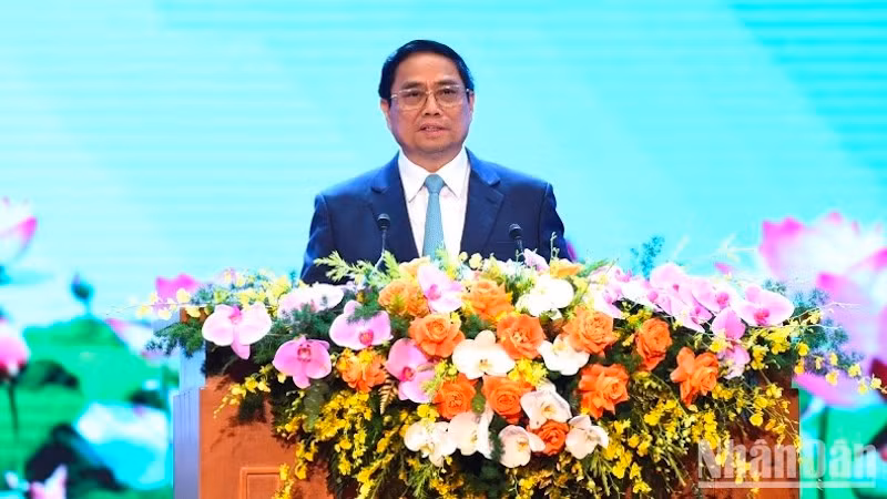 Премьер-министр Фам Минь Тьинь выступает на конференции. Фото: Чан Хай