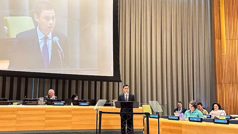 Посол Данг Хоанг Жанг выступает на заседании. Фото: baoquocte.vn