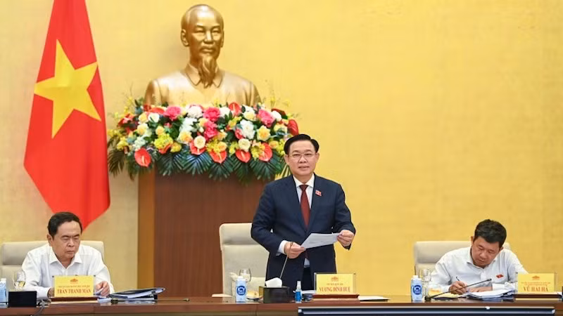 Председатель НС Выонг Динь Хюэ выступает на рабочей встрече. Фото: Зюи Линь