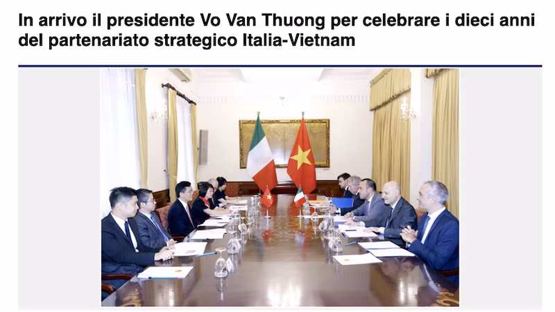 Газета Agenzia Stampa Italia опубликовала статью «Президент Во Ван Тхыонг посетит Италию в связи с 10-й годовщиной установления отношений стратегического партнерства между Италией и Вьетнамом».