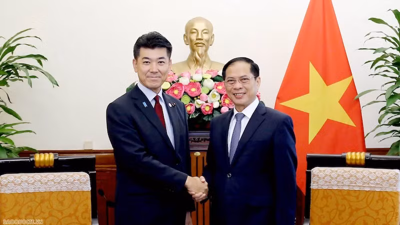 Министр иностранных дел Буй Тхань Шон и Председатель Конституционно-демократической партии Японии Идзуми Кэнта. Фото: baoquocte.vn