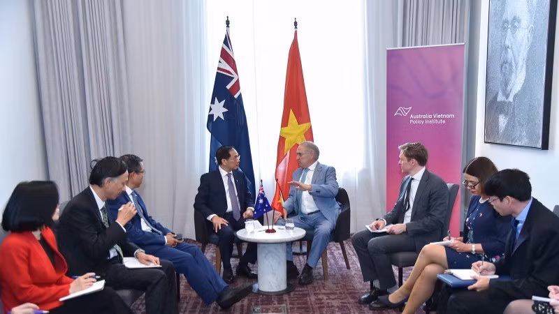 Общий вид встречи между Вице-премьером, Министром иностранных дел Буй Тхань Шоном и Министром торговли и туризма Австралии Доном Фарреллом