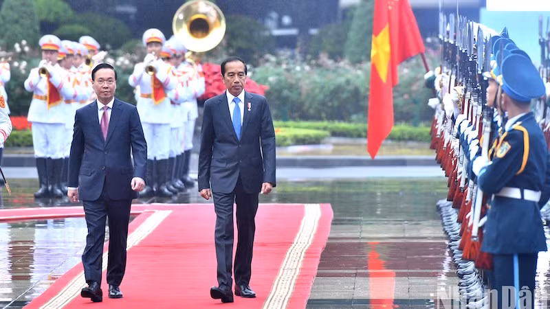 Два Президента обходят строй почетного караула. Фото: Данг Кхоа