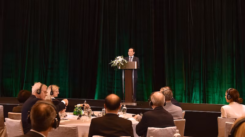 Вице-премьер Чан Лыу Куанг выступает на конференции. Фото: VGP