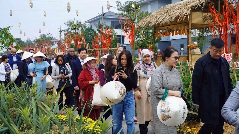Иностранные гости посещают цветочную дорожку «Home Hanoi Spring». Фото: baoquocte.vn