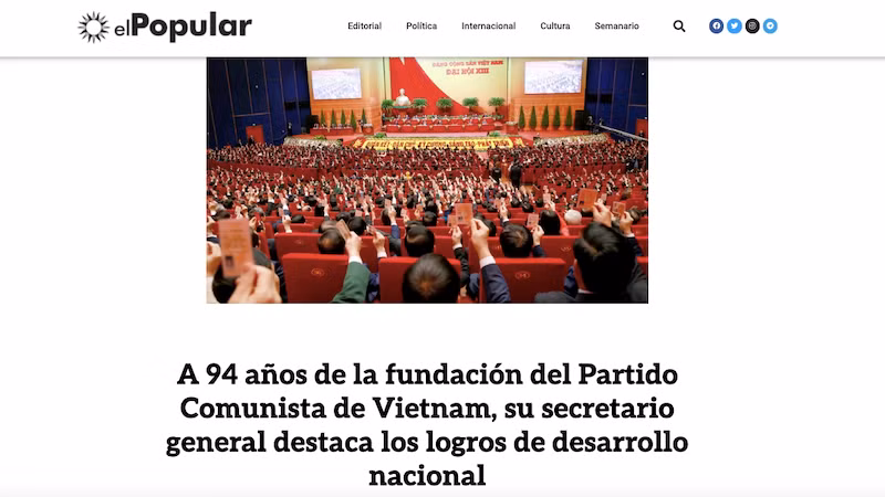 Газета «El Popular» осветила статью Генерального секретаря ЦК КПВ Нгуен Фу Чонга