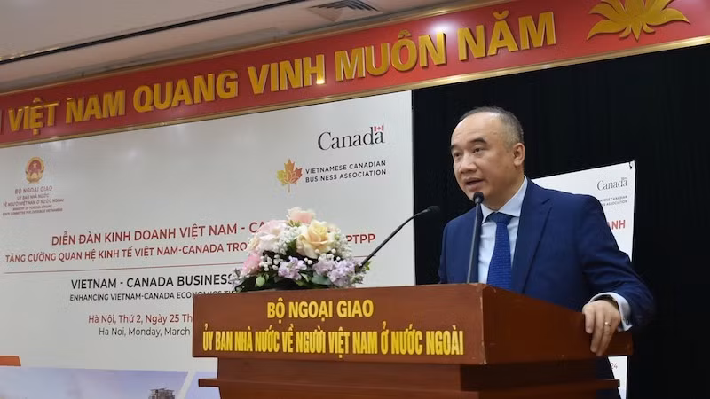 Зампредседателя Государственного комитета по делам вьетнамцев, проживающих за границей, Нгуен Мань Донг выступает на форуме. Фото: ВИА