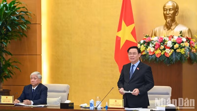 Председатель НС Выонг Динь Хюэ выступает на конференции. Фото: Зюи Линь