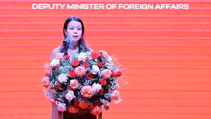 Замминистра иностранных дел Нгуен Минь Ханг выступает на конферецнии. Фото: ВИА