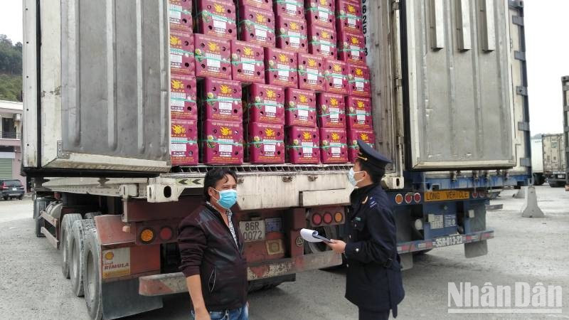 Таможенный досмотр товаров у КПП Тантхань.