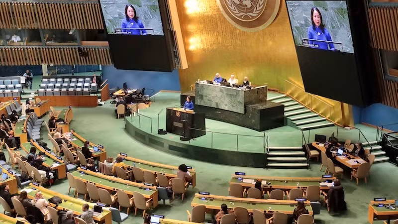Вице-президент Во Тхи Ань Суан выступает на 68-й сессии Комиссии по положению женщин. Фото: ВИА
