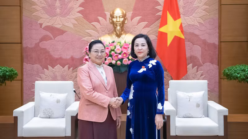 Зампредседателя НС Нгуен Тхи Тхань и Посол Лаоса во Вьетнаме Кхамфао Эрнтхаван. Фото: quochoi.vn