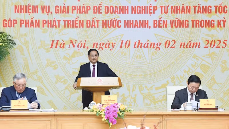 Премьер-министр Фам Минь Тьинь выступает на конферецнии. Фото: Чан Хай