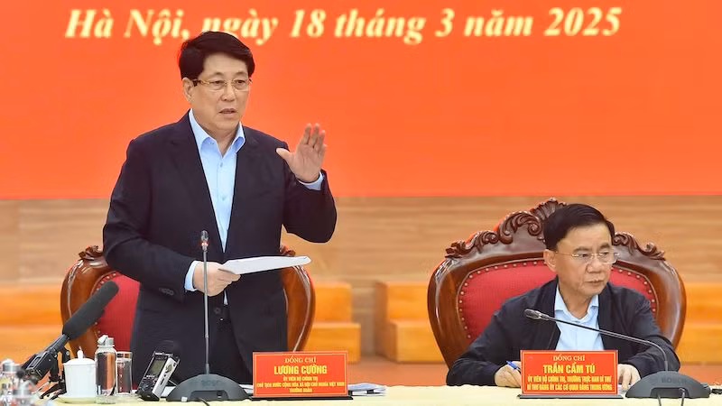 Президент Лыонг Кыонг выступает на конференции.