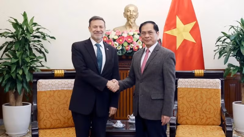 Вице-премьер, Министр иностранных дел Буй Тхань Шон принимает Посла Австралии во Вьетнаме Эндрю Голедзиновского. Фото: baoquocte.vn