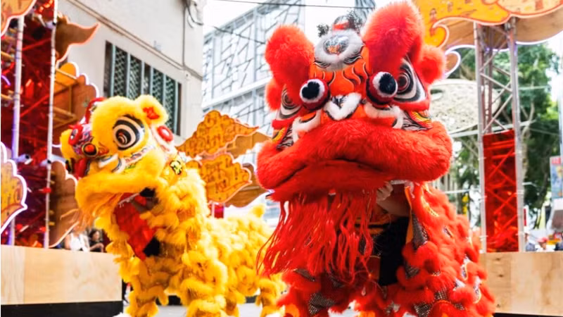 Команда танцующих львов выступает во время пресс-презентации лунного фестиваля в Чайнатауне в Сиднее (Австралия). Фото: Синьхуа Команда танцующих львов выступает во время пресс-презентации лунного фестиваля в Чайнатауне в Сиднее (Австралия). Фото: Синьхуа