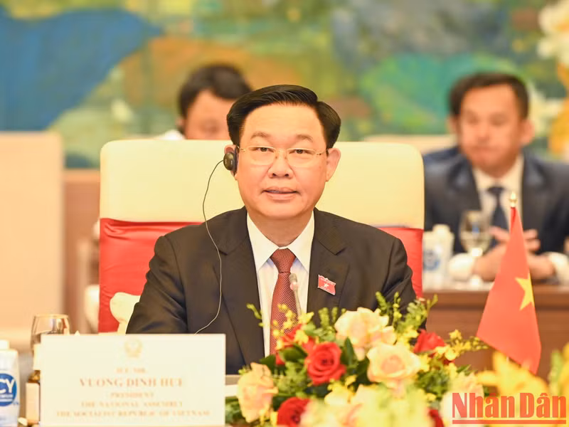 Председатель НС Вьетнама Выонг Динь Хюэ выступает с речью.