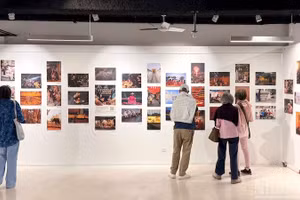 Гости посещают фотовыставку, посвященную Вьетнаму и его народу.
