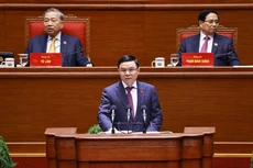 Г-н Ле Мань Хунг, секретарь партийного комитета, исполняющий обязанности министра промышленности и торговли, выступает с докладом. Фото: ВИА