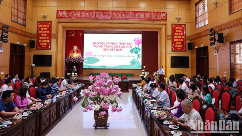 Семинар по сохранению и развитию лотоса Тэйхо в экосистеме вьетнамского лотоса. Фото: Тхэ Дай Семинар по сохранению и развитию лотоса Тэйхо в экосистеме вьетнамского лотоса. Фото: Тхэ Дай