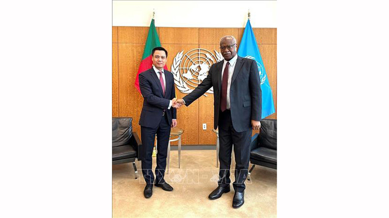 Посол Данг Хоанг Жанг и Председатель 79-й сессии Генеральной Ассамблеи ООН Филемон Янг. Фото: ВИА Посол Данг Хоанг Жанг и Председатель 79-й сессии Генеральной Ассамблеи ООН Филемон Янг. Фото: ВИА