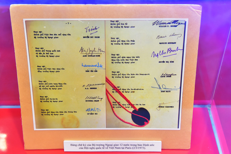 Таблица подписей министров иностранных дел 12 стран в Договоре Международной конференции по Вьетнаму в Париже, 2 марта 1973 г. Фото: Тхюи Нгуен Таблица подписей министров иностранных дел 12 стран в Договоре Международной конференции по Вьетнаму в Париже, 2 марта 1973 г. Фото: Тхюи Нгуен