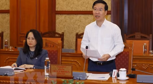 Товарищ Во Ван Тхыонг выступает на конференции. Фото: VNA