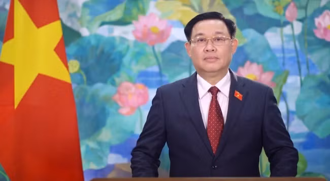 Председатель НС Выонг Динь Хюэ выступает с речью.