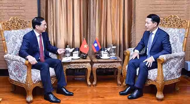 Министр иностранных дел Буй Тхань Шон и Вице-премьер, Министр иностранных дел Лаоса Салымсай Коммасит. Фото: МИД Вьетнама