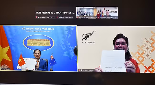 Министры иностранных дел Вьетнама и Новой Зеландии на церемонии подписания Программы действий. Фото: МИД Вьетнама