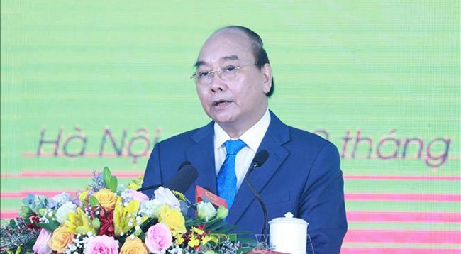 Президент Вьетнама Нгуен Суан Фук выступает на церемонии. Фото: VNA