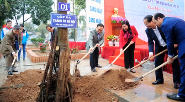 Церемония развертывания праздника посадки деревьев в память о Президенте Хо Ши Мине в общине Нгухиеп (уезд Тханьчи, город Ханой). Фото:hanoimoi.com.vn