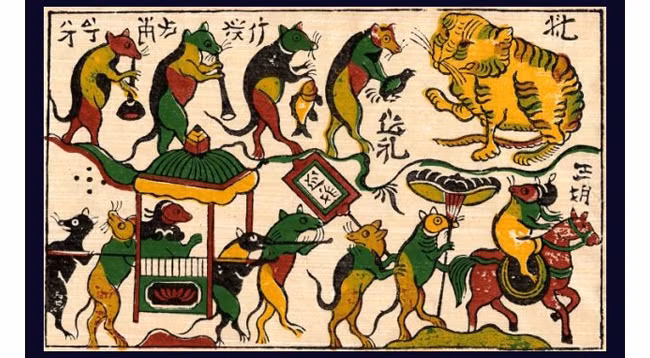 «Мышиная свадьба» – народная лубочная картина Донгхо. Фото: Министерство культуры, спорта, туризма. 