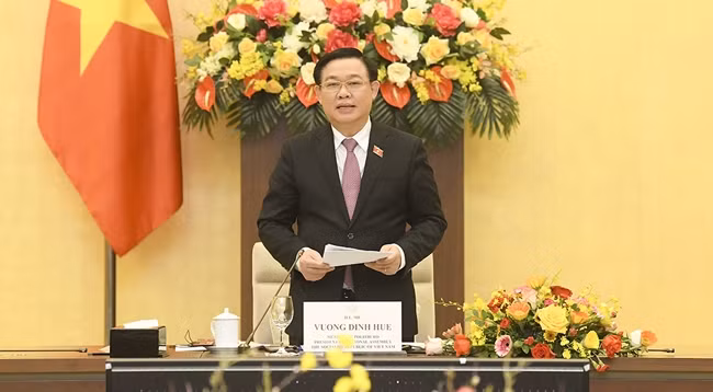 Председатель НС Выонг Динь Хюэ выступает на встрече. Фото: quochoi.vn