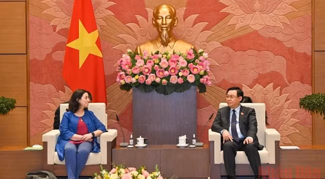 Председатель НС Выонг Динь Хюэ принимает г-жу Мануэлу В. Ферро. Фото: Зюи Линь