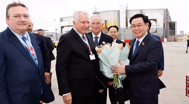 Заместитель Председателя Парламента Венгрии Иштван Якаб встречает Председателя НС Выонг Динь Хюэ в аэропорту. Фото: VNA