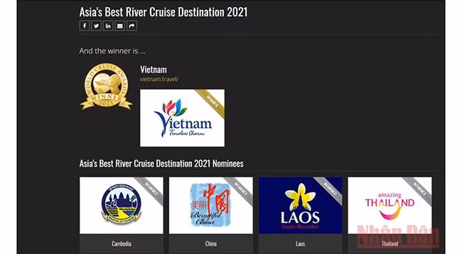 Преодолев Камбоджу, Китай, Лаос и Таиланд, Вьетнам стал «Лучшим в Азии речным круизным направлением 2021 года».