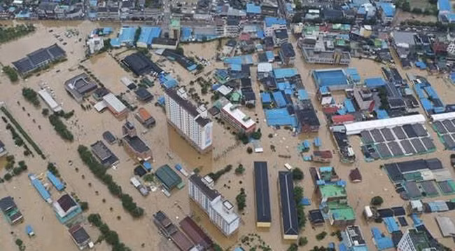 Затопленный район в уезде Куре, Южная Корея, 8 августа 2020 г. Фото: startribune.com