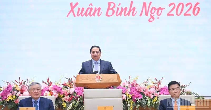 Премьер-министр Фам Минь Тьинь выступает с речью.