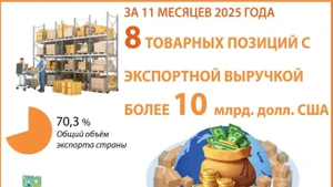 За 11 месяцев 2025 года восемь товарных позиций с экспортной выручкой более 10 млрд. долл. США