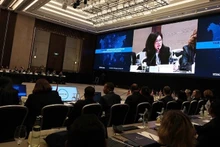 Директор Консульского отдела Министерства иностранных дел Вьетнама Фан Тхи Минь Зянг выступает на диалоге. Фото: baoquocte.vn