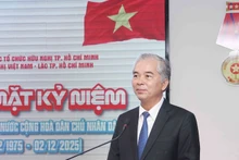 Председатель Общества вьетнамско-лаосской дружбы г. Хошимина Нго Минь Тяу выступает на мероприятии. Фото: ВИА