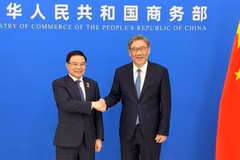 Министр промышленности и торговли Вьетнама Ле Мань Хунг и Министр коммерции Китая Ван Вэньтао. 